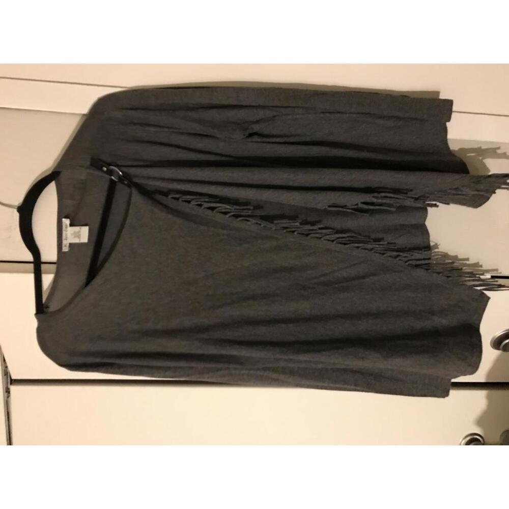 K. Jordan Women's Gray Wrap Sweater with Fringe Detail, Size 1X